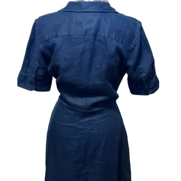 Ralph Lauren Tie-front Linen Shirtdress with pockets in navy - Picture 5 of 14